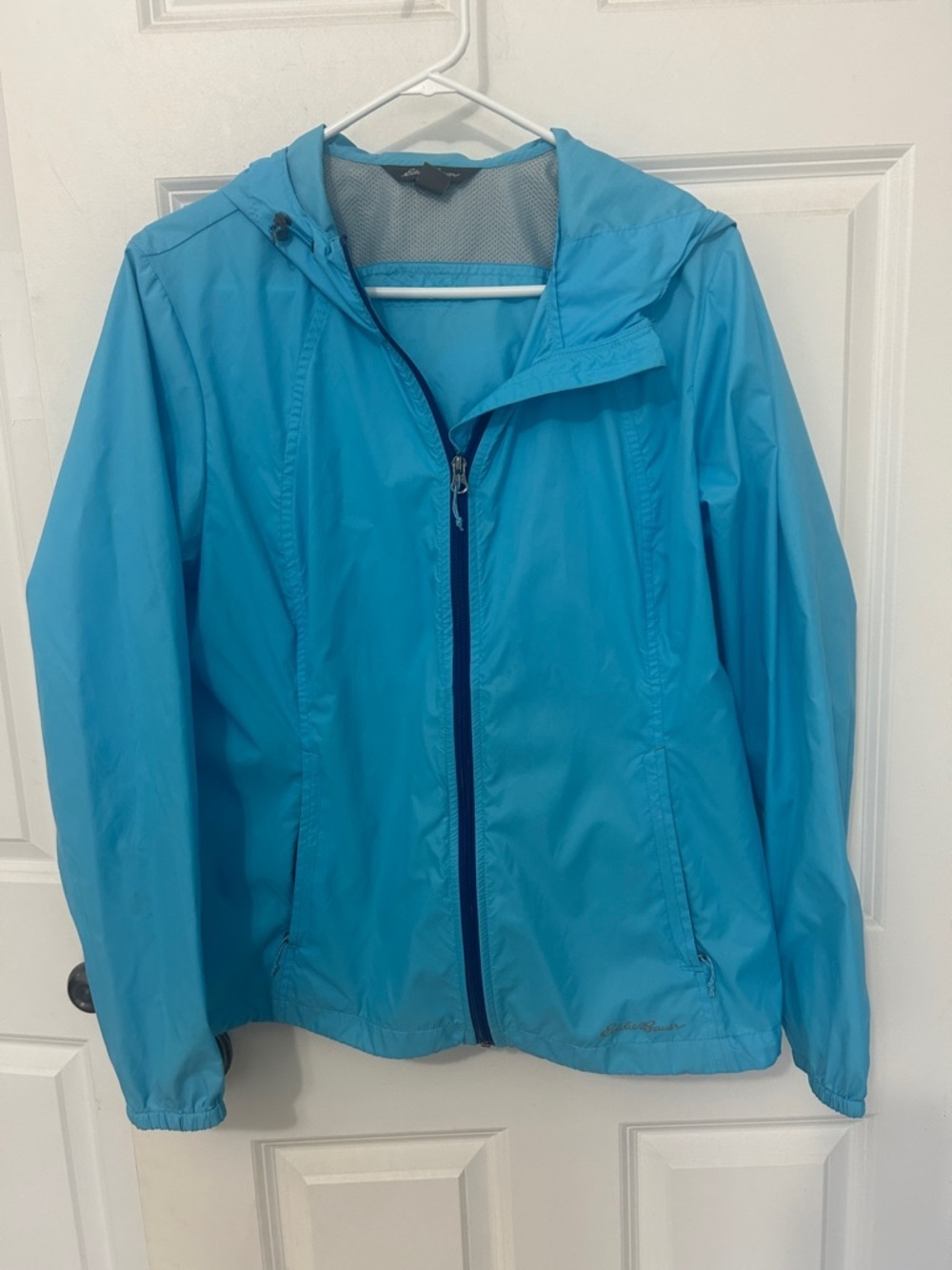 Eddie Bauer Windbreaker Hooded Shell Jacket Size Large Blue zip up
